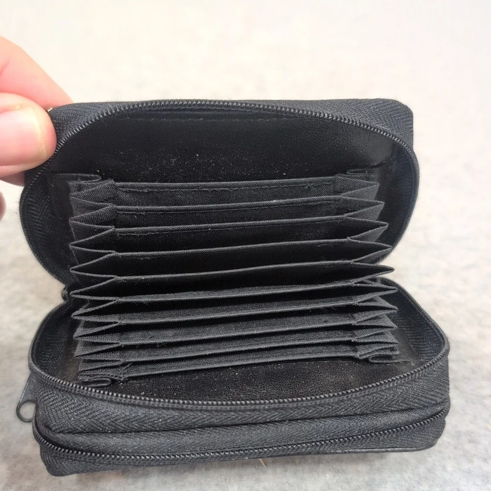 Buxton Double Zip Genuine Leather Accordion Card Wallet Black ID Window Pocket - Picture 4 of 6